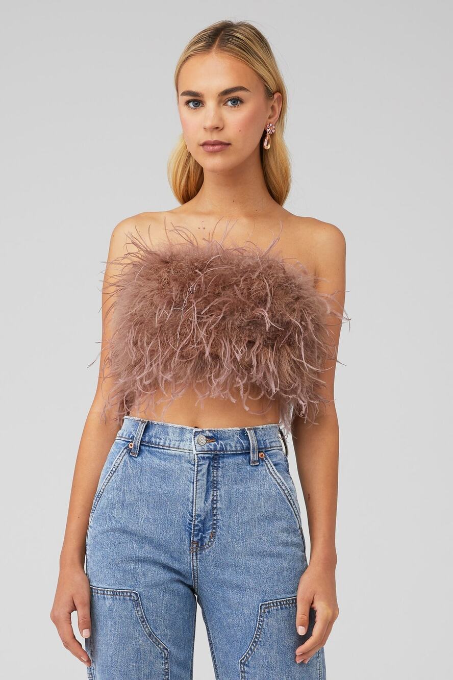 NWT Lamarque Zaina Strapless Feather Bustier in Mink Brown Top Size XS